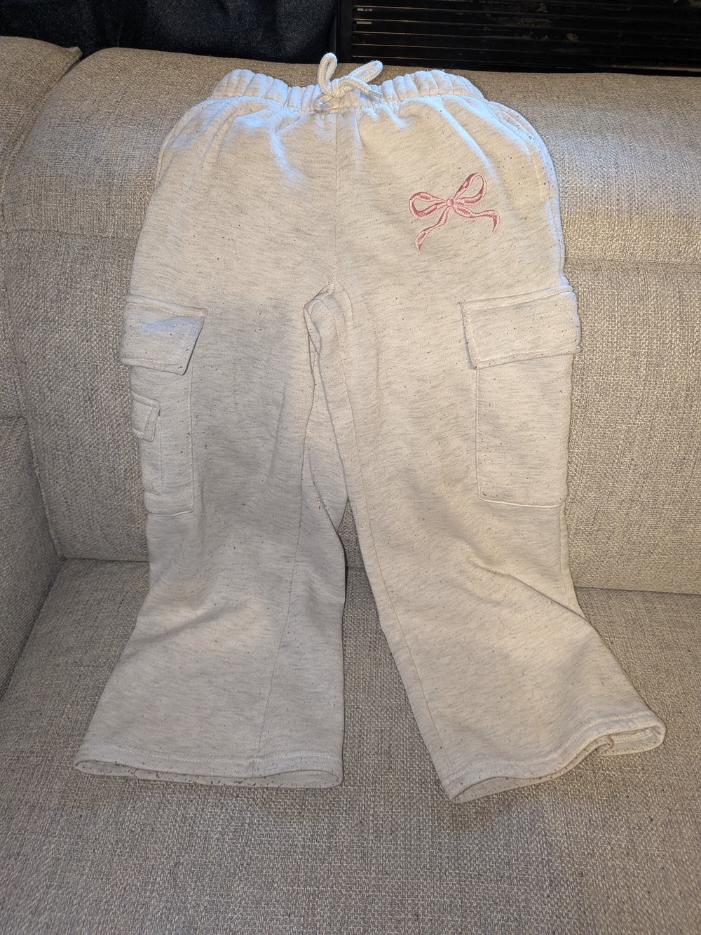 Stella Tweed Cream Cargo Joggers with Pink Bow Detail